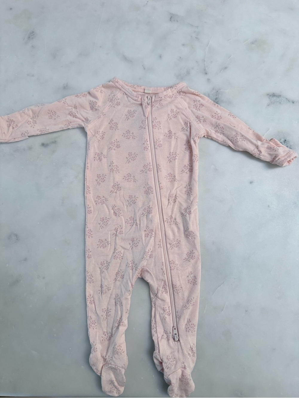 Quincy Mae Pink Floral Zipper Footed One-Piece 0-3M